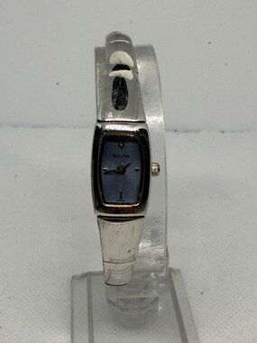 Bulova 96L98 Women's Bracelet Watch Silver-Tone Bangle Blue Sparkle Dial